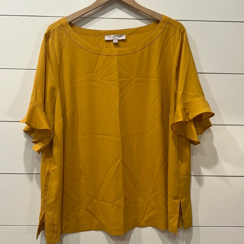 Loft plus yellow ruffle sleeve blouse